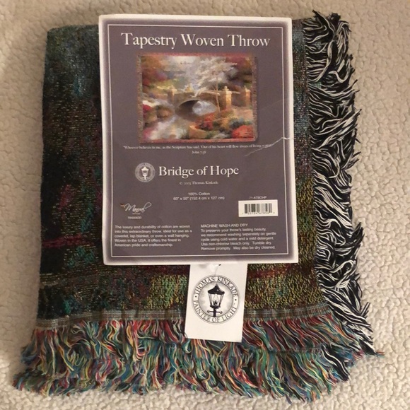 NEW Tapestry Woven Throw - “Bridge of Hope” by Thomas Kinkade - Picture 1 of 2